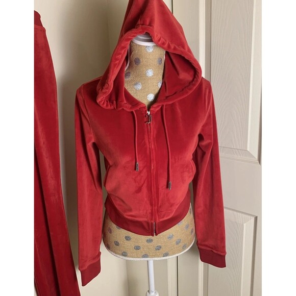 Juicy Couture Velour Y2K Tracksuit Set S Mcbling Red Spell Out Booty Rhinestones - Picture 3 of 15